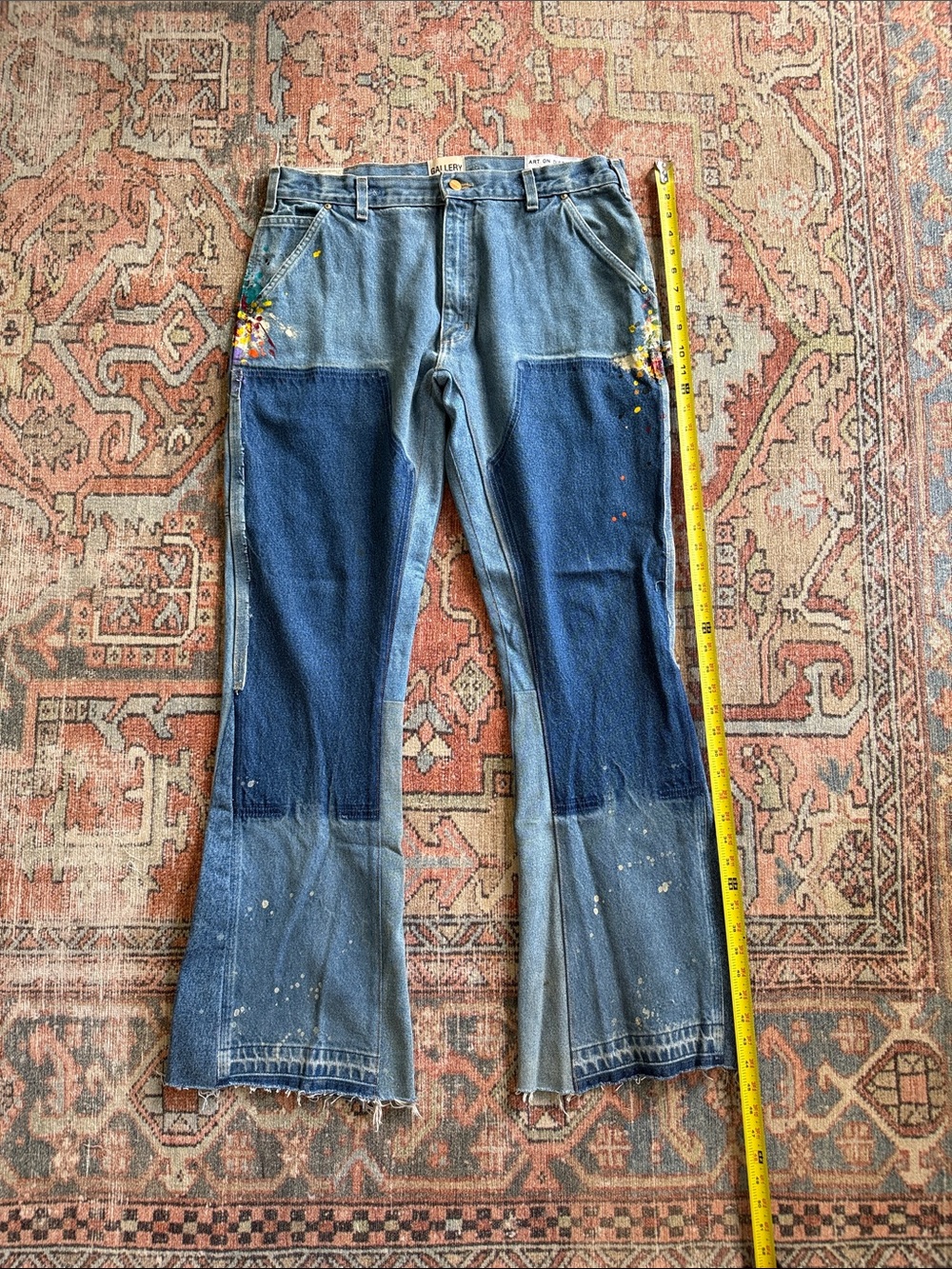 Gallery Dept Blue Patchwork Paint-Splatter Flare Jeans